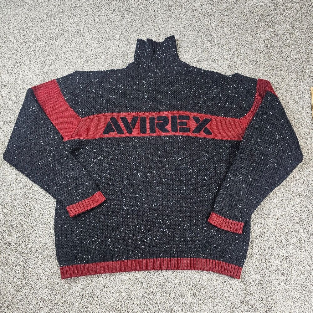 Vintage Avirex Sweater Mens 3XL Wool Blend Turtleneck Pullover Spell Out Heavy